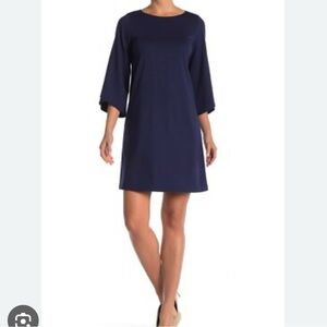 Lafayette 148 New York Navy Fabiana Shift Dress Tulip Sleeves Quiet Luxury Sz S